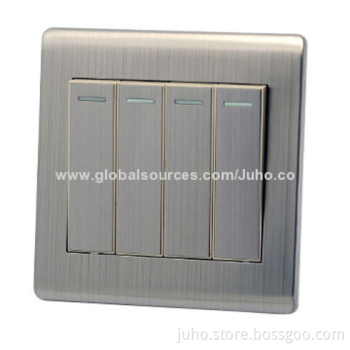 10A electric wall switch, 4 Gang stainless steel and wire drawing panel, UK standard